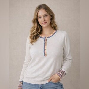 Boden White Button Down Shirt with Multicolor Trim